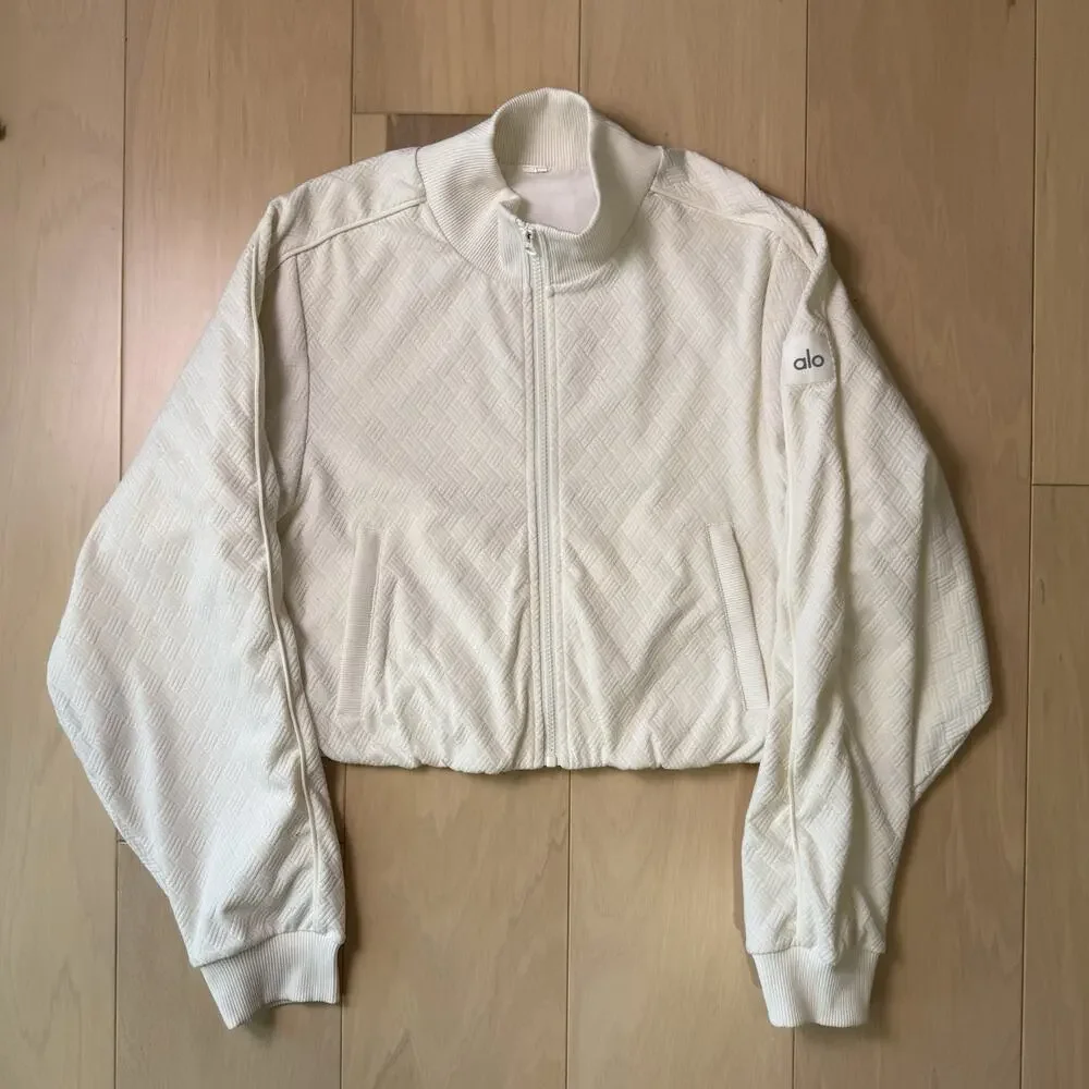 Alo Yoga Jacket Women's Small Cream Textured Full Zip Outerwear Athleisure